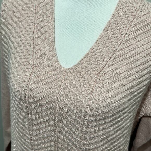 Chaps Pink V Neck Knitted Sweater with Silver Shimmers Size Large NWT - Picture 3 of 12